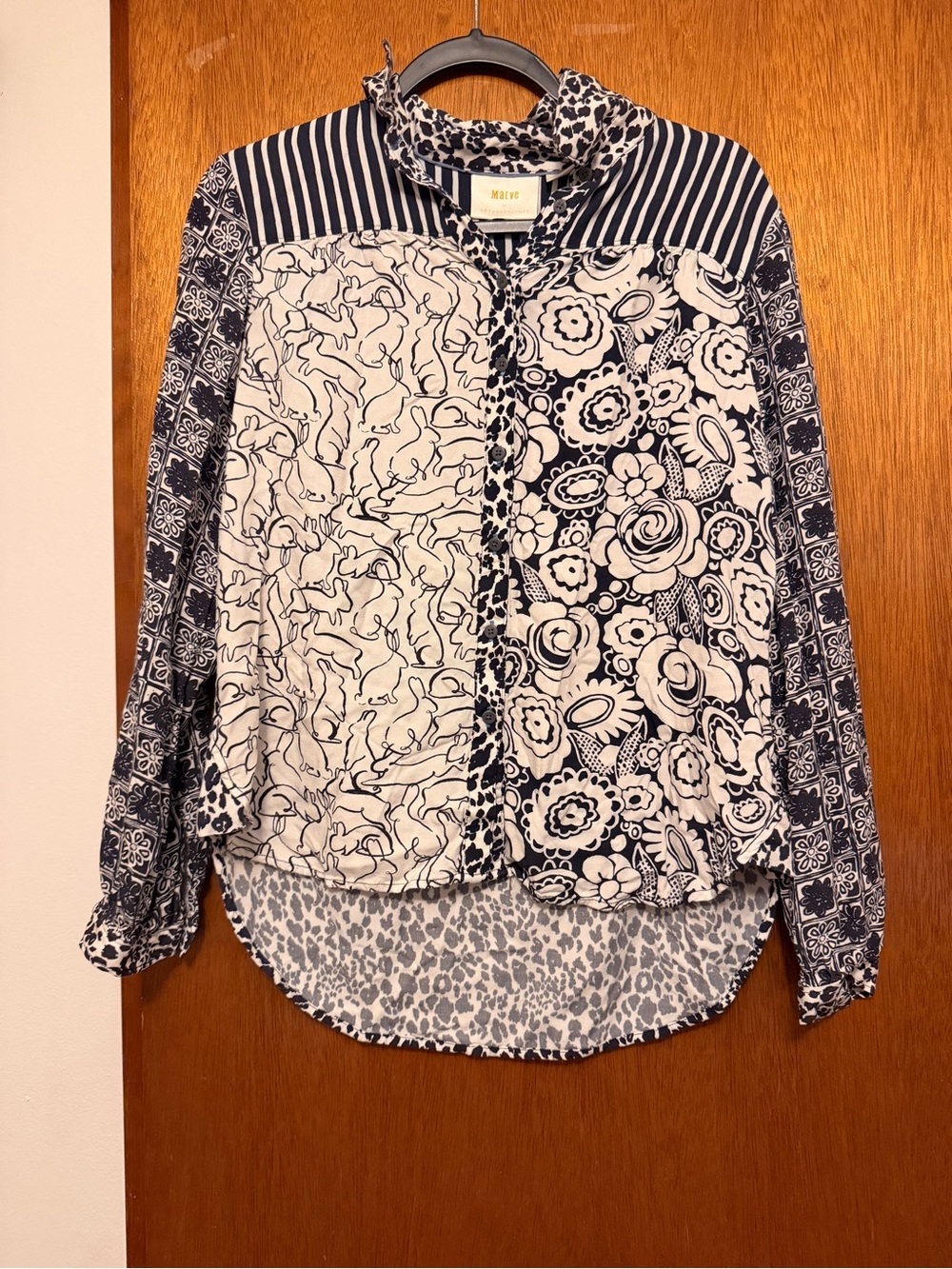 Maeve by Anthropologie mixed pattern rabbit pattern blouse
